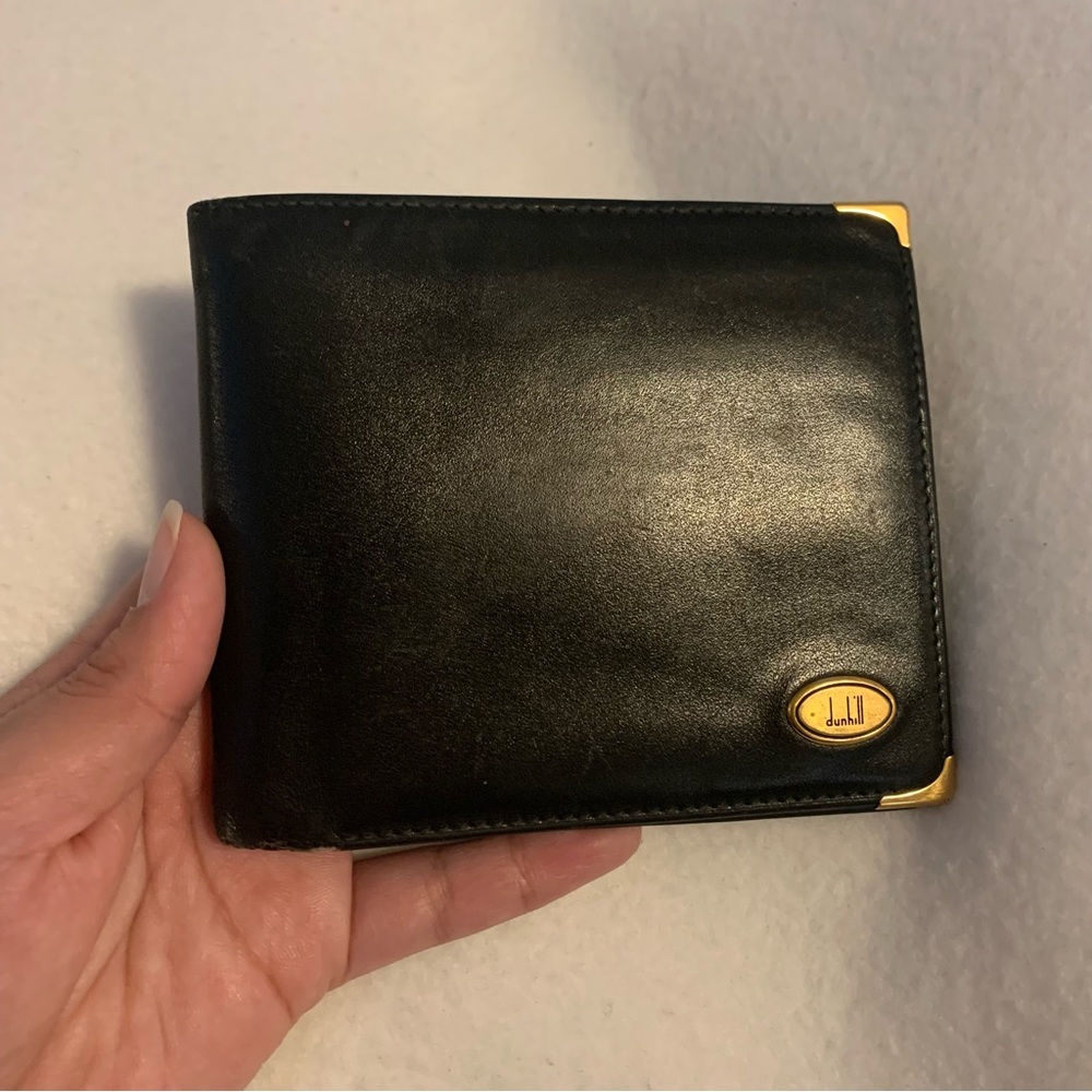 GUC Alfred Dunhill Soft Black Leather Bifold Wallet w/ Gold Toned Hardware